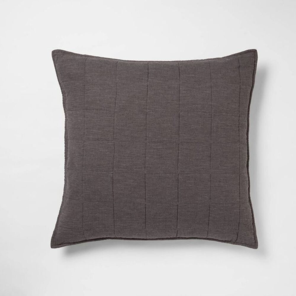 Euro Space-Dyed Woven Cotton Linen Pillow Sham 26x26 - Dark Gray